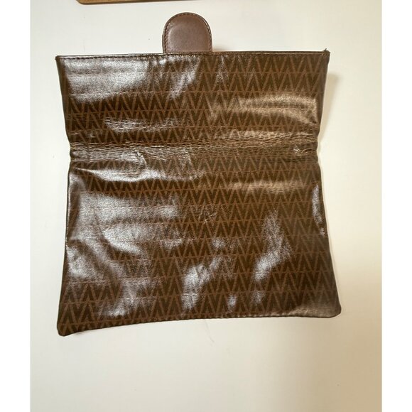 Authentic Valentino Vintage Brown V Monogram Clutch Foldover Faux Leather Womens - Picture 7 of 10